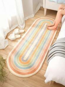 1pc Plush Rainbow Striped Area Rug - Soft Machine Washable Carpet For Bedroom, Living Room And Home Decor - Multicolor - View 2