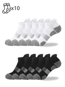 1/5/10/20 Pairs Men's Black & White Minimalist Tab Ankle Socks, Towel Sole Striped Design, Comfortable & Versatile For Sports - Multicolor - View 6