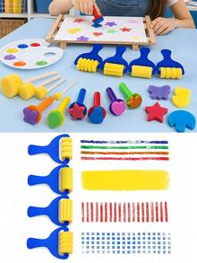25pcs Paint Sponge Brush Set, Sponge Pattern Brush Tools, Multiple Shapes Available, Foam Stamps And Roller Stamping Rods, Suitable For DIY, Classroom And Home Handicraft Projects, Washable And Reusable, Sponge Painting Stamps - Combo Set - View 4