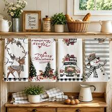 4pcs Kitchen Absorbent Towels, Made Of Polyester Material, Printed With Line Grid Christmas Snowman Pattern, Suitable For Kitchen, Bathroom, Ideal Choice For Housewives And Family Gatherings, High Cost-Performance Home Supplies, Great For Daily Decoration And Room Decor. - Multicolor - View 1