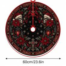 1pc Double Skull Lantern Cross Gothic Pattern Christmas Tree Skirt, Elegant Color Holiday Decor, 5 Sizes, Unisex Holiday Gift, Suitable For Home And Party Christmas Home Decoration - Double Skull Lantern Cross Gothic - View 13