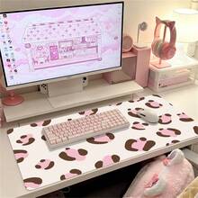 Kawaii Pink Leopard Print PU Leather Desk Mat, Big Extended Mousepad, Waterproof Non Slip Table Cover, Aesthetic Desktop Decor For Study Gaming Room - View 3