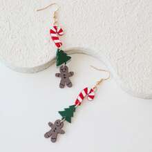 Christmas 1 Pair Triple Candy Cane Christmas Tree Gingerbread Man Acrylic Dangle Earrings For Women, Personalized Faux Clay Texture Vintage Cute Minimalist Versatile Gift - Y890 - View 3