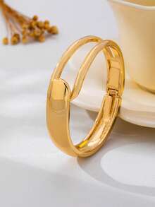 3pcs/1pc Set Minimalist Gold-Tone Asymmetric Geometric Pattern Thick Textured Bangle Set, Suitable For Women, Chunky Smooth Matte Metal And Zinc Alloy Material - Yellow Gold - View 8