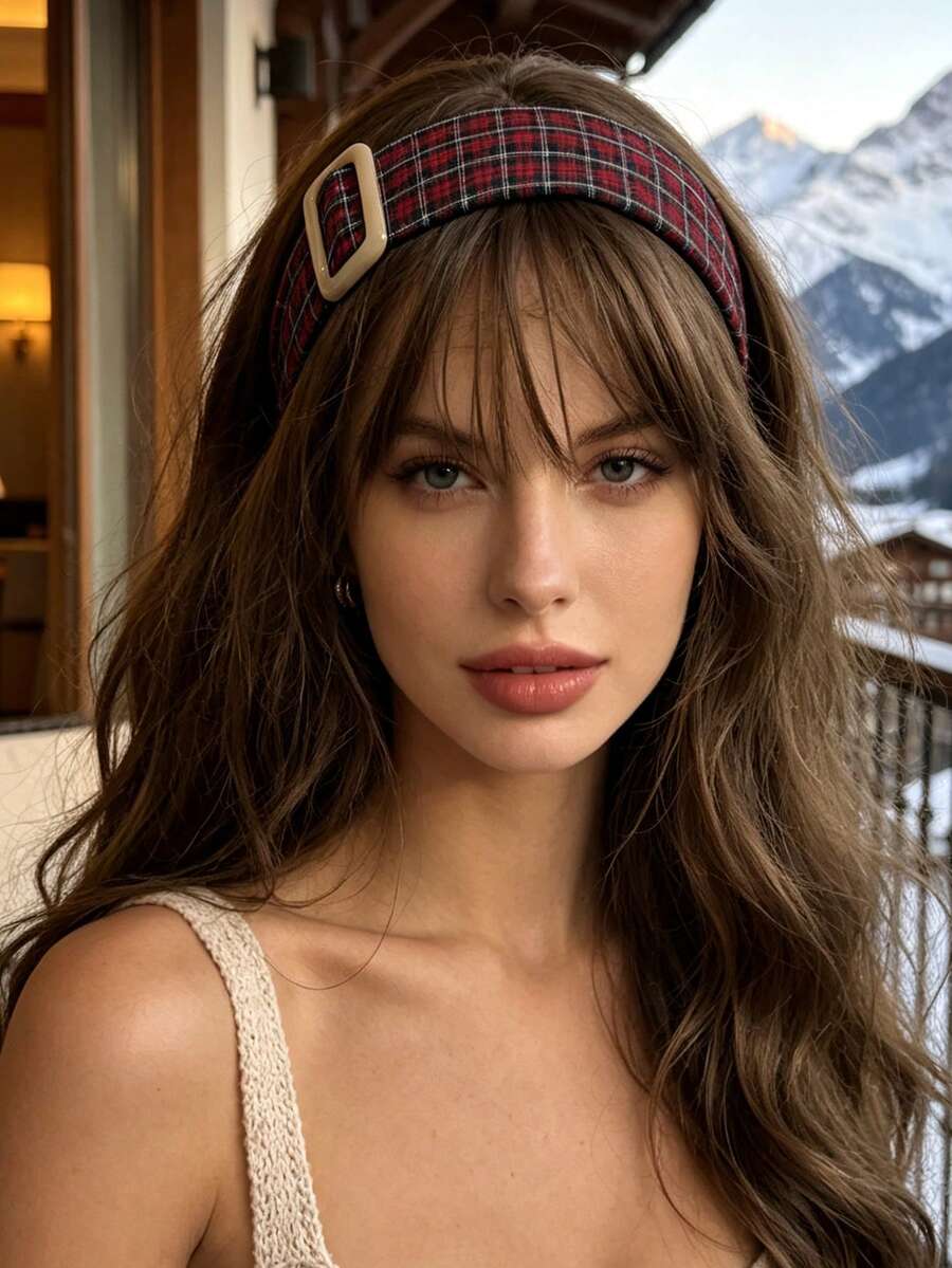 1pc Women Plaid Headband With Square Buckle Retro Wide Hair Accessory Elegant Hair Accessories For Daily Vacation Party - Multicolor - View 1
