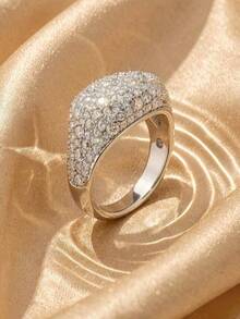 SWAROVSKI Curved Full Pave Crystal Ring, Wide Band Starry Sky Design, Birthday Gift For Girlfriend - Silver - View 6