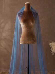 Starry Glitter Blue Long Floor Veil, Flowy Tulle Veil For Party & Evening Dress - Multicolor - View 6