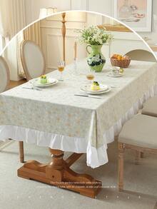 1pc Ruffle Edge Tablecloth, Fresh Country Style, Suitable For Dining Table Decoration, Picnic Tablecloth, Holiday Celebration, Wedding Party Gathering, Birthday Banquet, Daily Dining Table, Kitchen And Restaurant Decor, All Seasons, Home Decor - Mint Green - View 6