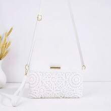 Women's Boho Crochet Floral Crossbody Bag, 2-In-1 Lightweight Faux Leather Clutch Purse With Wristlet, Zip Closure, Adjustable Strap For Summer Travel - Apricot - View 13