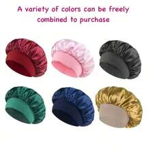 1pc Luxury Silk Satin Sleep Caps, Solid Color, Elastic Hair Protection Caps, Lightweight Comfortable For All-Night Wear, Hair Care, Shower, Gentle Fit To Scalp, For Her - Multicolor - View 4