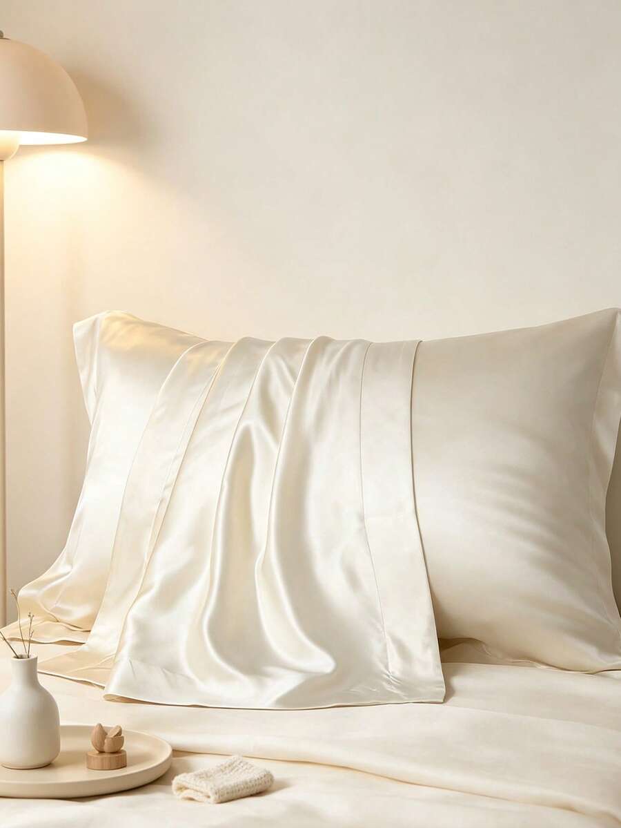 1 pieza, unicolor, Suave y transpirable, Funda de almohada decorativa con ribete de satén (Inserto de almohada no incluido), Por favor compre de acuerdo al tamaño de la almohada - Beis - Ver 1