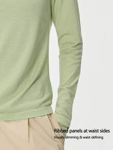 Leorrey 1pc Women's Fashion Wool Round Neck Ribbed Patchwork Double Layer Cuff Street Style Yoga Pilates Running Fitness Workout Long Sleeve Sports T-Shirt - Green - View 2