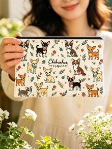 Cute Cat & Dog Print Cosmetic Bag / Toiletry Bag / Organizer - Machine-Washable Pouch Featuring Adorable Animal Patterns And A Minimalist Style; Perfect For The Gym Or Daily Use, And An Ideal Gift For The Holidays. - Multicolor - View 4