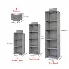 Foldable Non‑Woven Hanging Storage Organizer, Closet Wardrobe Storage Basket & Storage Box With Hook & Loop Tape, Multifunctional Clothes Storage Bin For Wardrobe Bedroom Home Clothing Organization - Grey - View 13