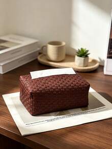 1PC Modern Minimalist Style Wicker-Patterned Tissue Box Rectangular Tissue Box Cover With Woven Embossed Texture Detail, Dustproof Tissue Holder, Napkin Storage Case, Suitable For Living Room, Bedroom, Office Desk,Car Tissue Box, Household Daily Use - Multicolor - View 13