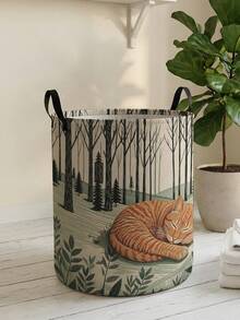 1pc Storage Basket, Laundry Basket, Washing Basket, Storage Bin, Cat Print Design, Handle Storage Basket, Foldable Multi-Purpose Storage Box, Suitable For Clothing, Jewelry, Toys And Other Daily Storage - Multicolor - View 6