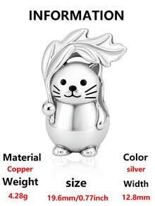 1pc Cute Animal Charm Bead Pendant, Sheep Rabbit Cat Cow Pig Large Hole Bead Fit European Style Bracelet, DIY Jewelry Making Gift For Women - Silver - View 14