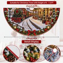 1件裝雪景蒸汽火車站圖案聖誕樹裙，優雅配色節日裝飾，5種尺寸，中性節日禮物，適合居家與派對聖誕裝飾 - 雪地蒸汽火車站 - 查看 10
