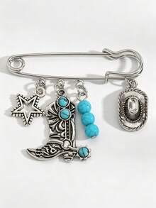 1PC Retro Western Cowboy Style Enamel Pin, Bohemian Brooch, Daily And Festival Wear Accessory, Gift For Friends - Multicolor - View 3