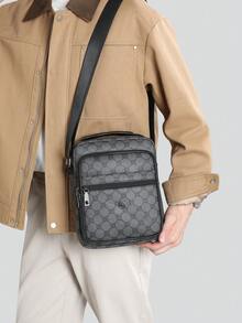 New Men's Retro Vintage Floral Vertical Crossbody Bag With Multiple Compartments And Zipper For Casual Commuting And Business Single Shoulder Bag - Black - View 1