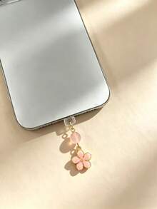 Sweet Pink Cherry Blossom Beaded Phone Dust Plug Charm, Universal Phone Charging Port Pendant Decoration, Cute Atmosphere Phone Accessory - Multicolor - View 13