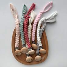 [Heart-Shaped Wooden Frame Style]1pc Handmade Woven Fabric Pacifier Chain, Multi-Color Options, Pacifier Teether Anti-Loss Lanyard - Heart-shaped Wooden Clip Pacifier Chain - View 9