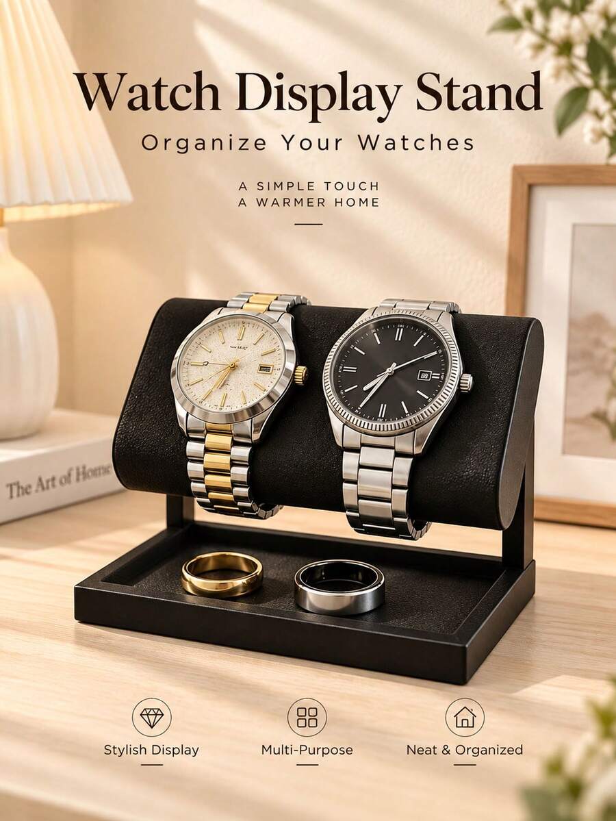Tempat Display Jam Tangan & Perhiasan Ganda dengan Kotak Penyimpanan Meja Berbahan Halus - Tempat Jam Tangan & Kalung/Cincin Multifungsi, Cocok untuk Pria dan Wanita, Tempat Jam Tangan Plastik, Cocok untuk Kantor, Toko Ritel, Aksesori Kotak Perhiasan - MultiWarna - View 1