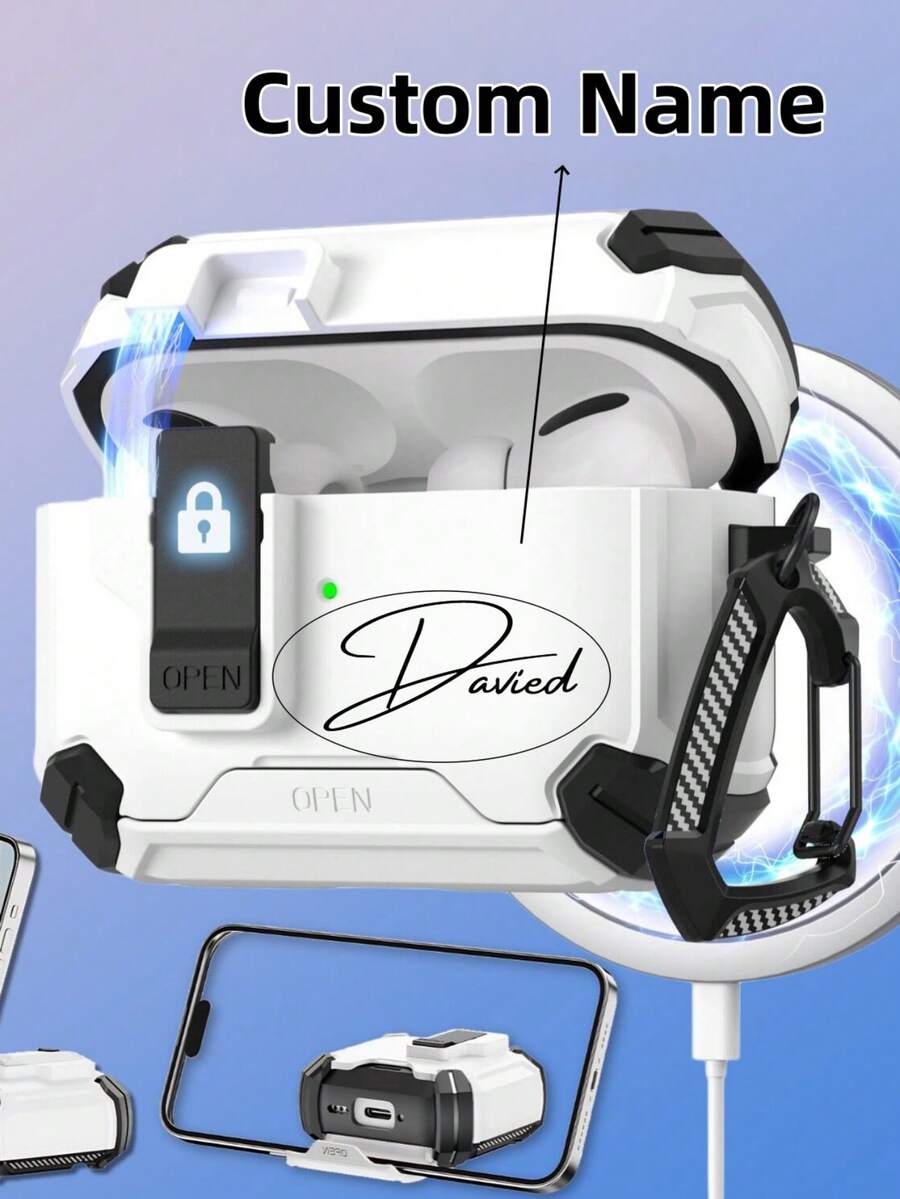 [Customized]Personalized Letter Custom Magnetic Earphone Protective Case, Creative Stand Shockproof Earphone Box, DIY Earphone Protective Case, Suitable Compatible With Airpods 1/2/3/4/5 Pro/2 Pro/3, Luxury Protective Case, Brand New Creative Magnetic Protective Case, Convertible Stand, Shockproof Design, Perfect Choice For Birthday Gift/Christmas Gift