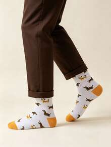 Men's 3-Stripe Striped Mid-Calf Socks, Autumn/Winter Vintage Versatile Casual Sports All-Match Socks - Light Grey - View 4