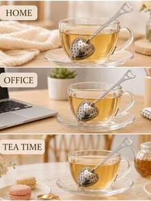Silver Tea Strainer Loose Leaf Tea Filter Heart-Shaped Tea Set Long Handle Spoon Kitchen Mug With Handle Strainer Tea Infuser Filter Mesh Home Kitchen Spoon - Multicolor - View 8