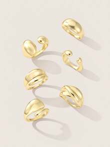 Valisandre 6pcs Plain Geometric Chunky Fashion Rings, Vintage Inspired Classic Gold Color Cocktail Rings For Women - Gold - View 5