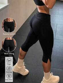 XYXYING Women's Slim Fit Sexy Sports Capri Pants - Black - View 2
