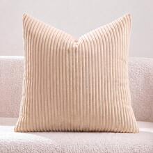 1pc Solid Color Corduroy Striped Soft Decorative Throw Pillow Cover, Square Cushion Case For Spring, Winter, Holiday Home Decor, Soft & Comfortable Striped Fabric, Modern Couch, Bedroom, Dorm Use - Khaki - View 11