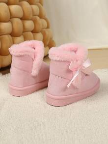1 Pasang Sepatu Bot Salju Musim Dingin Tebal Anak-Anak dengan Hiasan Pita, Sepatu Bot Anak-Anak Minimalis Modis untuk Pelajar - Berwarna merah muda - View 4
