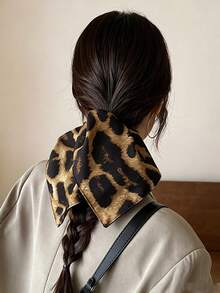 1pc Women's Leopard Print Square Hair Scrunchie, Elegant Low Ponytail Hair Tie, Fashionable Hair Accessory For Women, Ponytail Decoration Hair Accessory - Multicolor - View 1