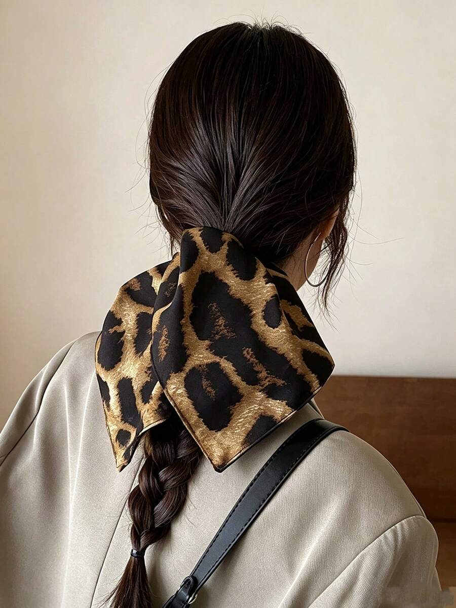 1pc Women's Leopard Print Square Hair Scrunchie, Elegant Low Ponytail Hair Tie, Fashionable Hair Accessory For Women, Ponytail Decoration Hair Accessory - Multicolor - View 1