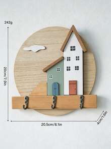 1pc Rustic Nordic Style Wooden Wall-Mounted Key Rack, 3D House And Fence Decor, Multiple Metal Hooks For Keys And Bags, Wall-Hanging Key Storage Rack, Home Decor Accessory, Suitable For Entryway, Hallway And Farmhouse Style Interior Decoration - Multicolor - View 14