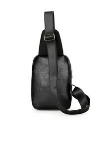 Men's PU Leather Chest Bag With Diagonal Zipper And Multi Layer Design, Durable And Durable, Casual Outdoor Travel Chest Crossbody Bag - Black - View 3