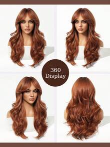 18 Inch Long Wavy Wig, Brown And Gold Highlights, Breathable Mesh Cap, Heat-Resistant Synthetic Fiber Wig, Suitable For Daily Commute, Halloween And Christmas Parties - Multicolor - View 9