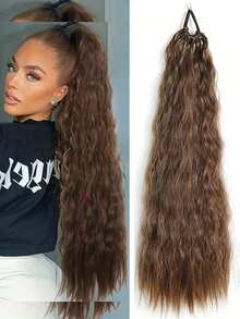 24Inch Synthetic Long Curly Ponytail With Elastic Hair Rope Hair Extensions Fashionable Daily Use Party Hair Accessories Synthetic Long Soft-Touch Fake HairPieces Ponytail Extensions Corn Curly High Temperature Fiber Hair Extension For Women Daily - Multicolor - View 11