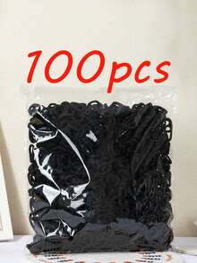 100入女童彈性髮圈，彩色尼龍小髮圈，兒童馬尾髮帶，兒童髮飾 - 黑色 - 查看 6