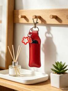 Sweet Style PU Leather Lipstick Holder Keychain, Bag Charm Accessory With Transparent Bear And Star Candy Pendant, Built-In Slot For Lipstick/Lip Balm, Lobster Clasp Design For Easy Attachment To Bag Exterior, Exquisite Girly Design, Compact Space-Saving Storage And Decorative Bag Pendant - Multicolor - View 11