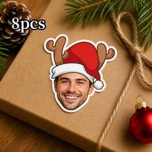 8/20/40/15/30/60pc Custom Christmas Face Stickers, Personalized Photo Santa Elf Reindeer Tree Hat Styles Labels , Holiday Gift Wrap Decor For Cups Envelopes Notebooks Cards, Holiday Party Favors,Christmas Gift - Multicolor - View 16