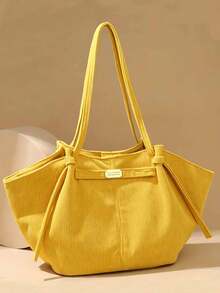 Women's Corduroy Large Capacity Tote Bag, Knot Decor Shoulder Bag Casual Soft Fabric Shopping Handbag For Daily Commute - Yellow - View 2