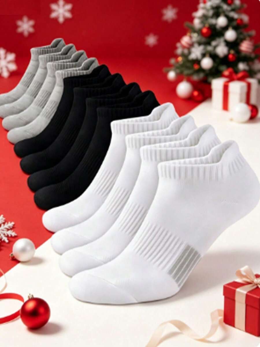9 Pairs Unisex Sports Short Socks, Breathable Thick Running Socks, Non-Slip Low-Cut Socks, Suitable For Running, Gym Fitness And Daily Wear - Multicolor - View 1