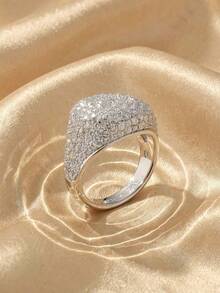 SWAROVSKI Curved Full Pave Crystal Ring, Wide Band Starry Sky Design, Birthday Gift For Girlfriend - Silver - View 2