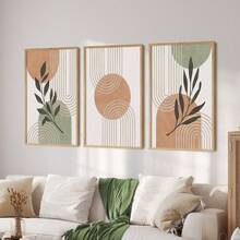 3Pcs Boho Abstract Geometric Canvas Wall Art, Neutral Earth Tone Arch Line Botanical Prints, Mid Century Modern Poster For Living Room Bedroom, Home Decoration, Posters & Prints, Frameless - 327 - View 9