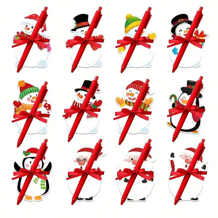 Julklappsset med självhäftande anteckningsblock och pennor, snögubbe, tomte och pingvinformade memo-block med rött band för julpartygåvor, självhäftande anteckningsblock för julmeddelanden, perfekt för hem- och kontorsbruk - Flerfärgad - Visa 1