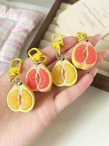 3Dfruit Keychain Cut Pomelo Keychain Fruit Ornament Couple's Keychain Bag Charm Car Key Pendant Key Ring Accessory Small Gifts Women's Keychain. - Multicolor - View 1