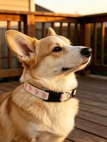 1pc Heart Embroidery Pet Collar, Quick Release Buckle Adjustable Neck Collar, Suitable For Cats And Dogs, 12 Colors Available, Holiday Pet Gift - Pink - View 7